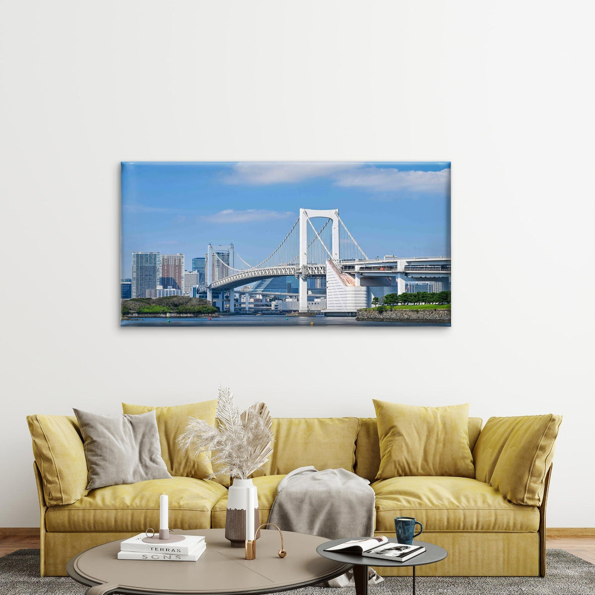 Rainbow Bridge Spanning Tokyo Wall Art Canvas Office Home Room Framed 80x45cm