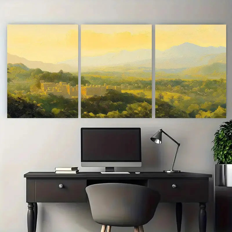 3pcs Golden Light Lush Vegetation Metal Print Ready to Hang Art