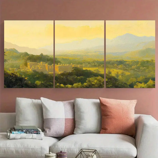 3pcs Golden Light Lush Vegetation Metal Print Ready to Hang Art