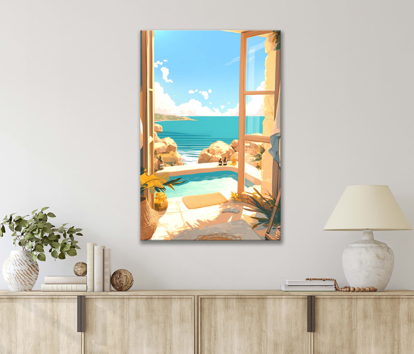 Art Of An Indoor Pool By The Sea Print 100% Australian Made 40x60cm Stretched Canvas Ready to Hang