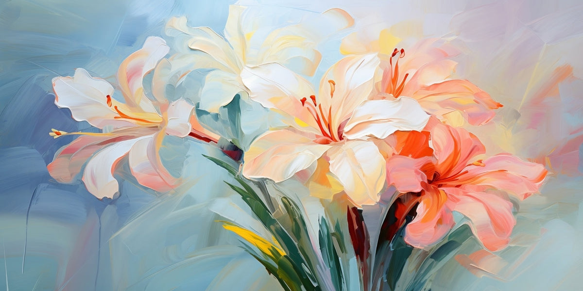 Painted Orange White Lily Wall Art Canvas Office Home Room Framed 120x60cm