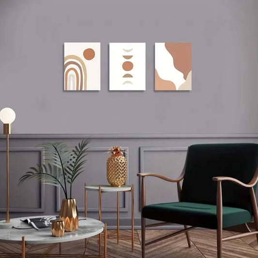 3pcs Abstract Geometric Designs in Earthy Tones Design Metal Print Ready to Hang Art