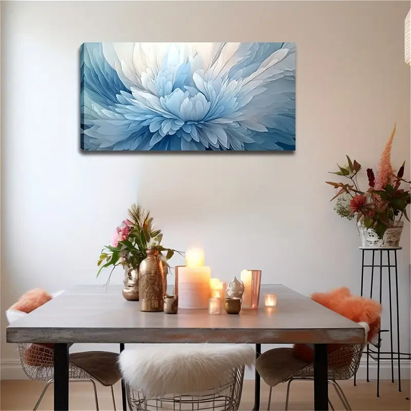 Abstract Blue White Floral Wall Art Canvas Office Home Room Framed 120x60cm