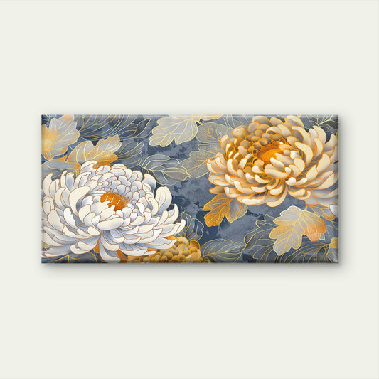 Glam Golden Leaf Floral Blossom Wall Art Canvas Office Home Room Framed 80x45cm