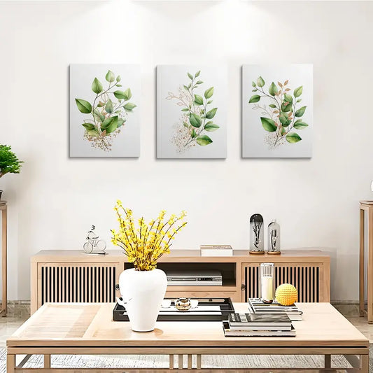 3pcs Green Plant Modern Leaf Design Metal Print Ready to Hang Art
