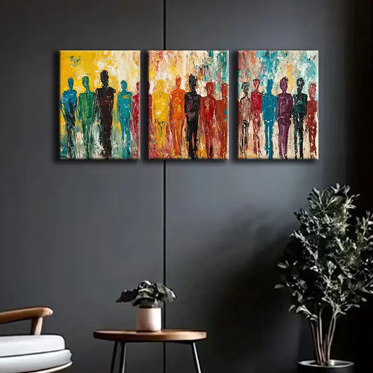 3pcs A row of people Metal Print Ready to Hang Art
