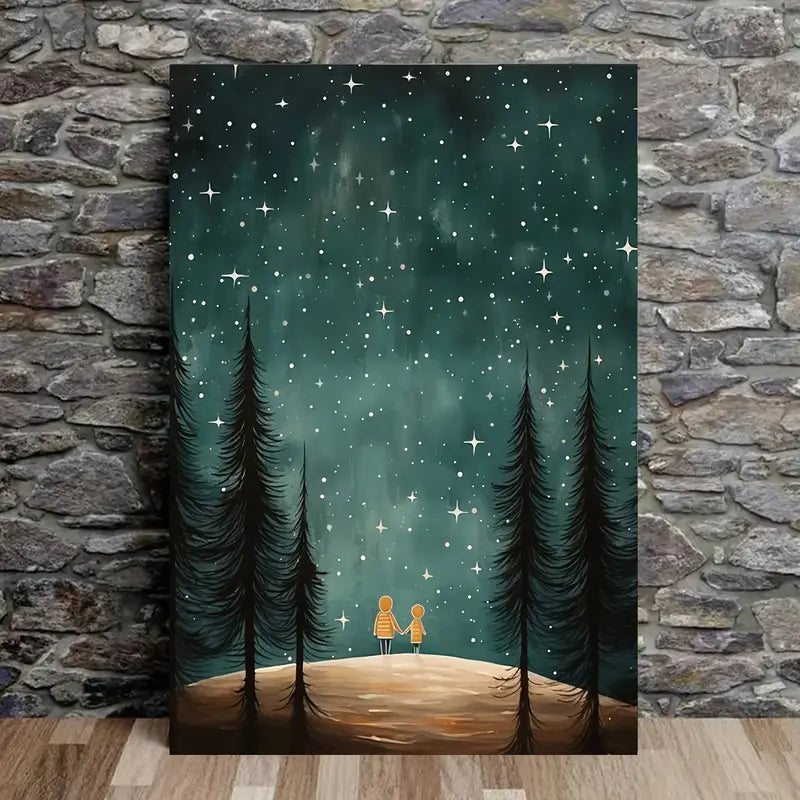 Sibling Adventure Star Gazing Canvas Art Print 100% Australian Made 40x60cm Stretched Canvas Ready to Hang