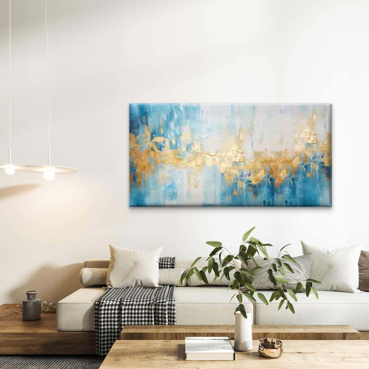 Abstract with Golden Leaf Accen Wall Art Canvas Office Home Room Framed 120x60cm