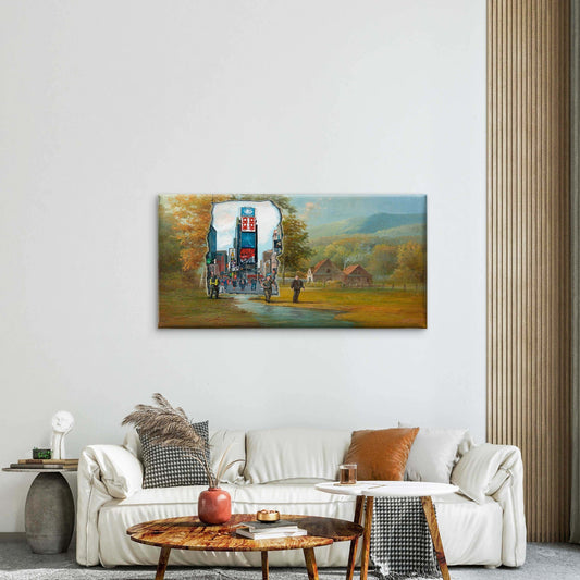 Vintage City Nature Contrast Wall Art Canvas Office Home Room Framed 80x45cm