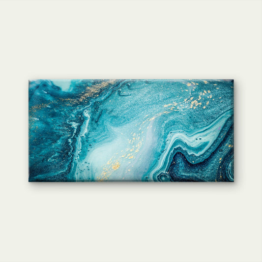 Abstract Teal Turquoise Ocean Fluid Wall Art Canvas Office Home Framed 80x45cm