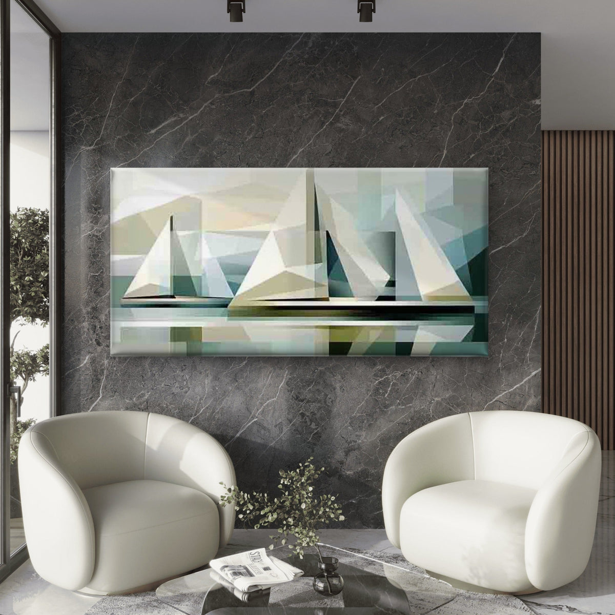 Abstract Sailboats Art Wall Art Canvas Office Home Room Framed 120x60cm