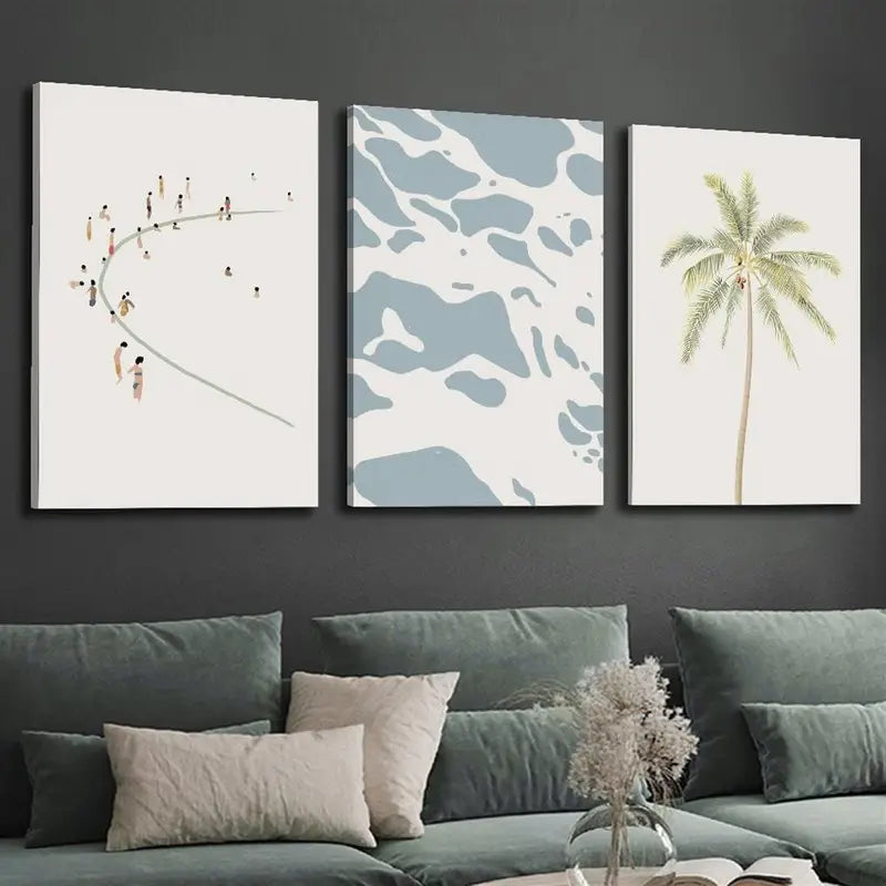 3pcs Abstract Palm Trees, Minimalist Beach Wall Art Set Canvas Framed 40x60cm - High Quality Print 100% Australian Made Wall Canvas Ready to Hang