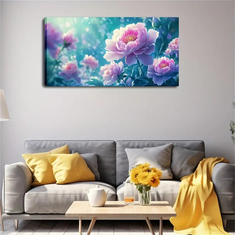 Multiple Blooming Pink Peonies Wall Art Canvas Office Home Room Framed 120x60cm