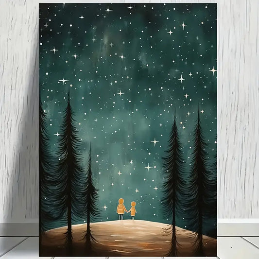 Sibling Adventure Star Gazing Canvas Art Print 100% Australian Made 40x60cm Stretched Canvas Ready to Hang