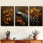 3pcs Peacock and Autumn Leaves Elegant Design Metal Print Ready to Hang Art