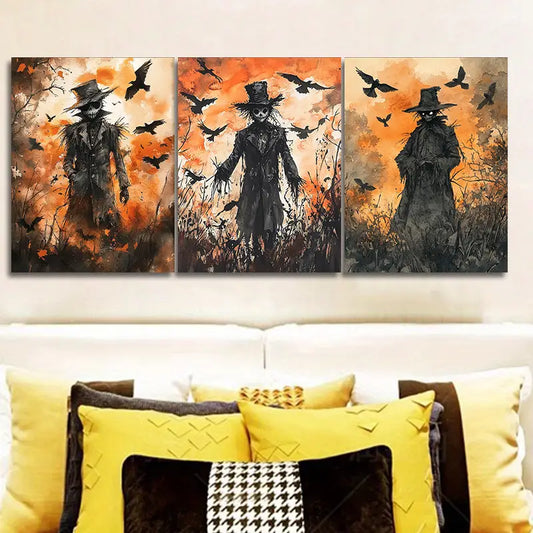 3pcs Scarecrow Themed Metal Print Ready to Hang Art