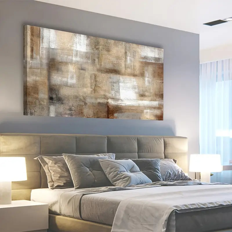 Vintage Brown White Grey Wall Art canvas office home room framed 120x60cm