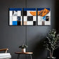 3pcs Blue and white in the grid Metal Print Ready to Hang Art
