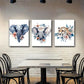 3pcs Featuring Elephant and Cheetah with Floral Accents Metal Print Ready to Hang Art