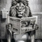 Lion On a Toilet Reading Newspaper Print 100% Australian Made 40x60cm Stretched Canvas Ready to Hang