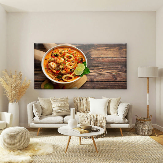 Spicy Thai Seafood Soup Wall Art Canvas Office Home Room Framed 80x45cm