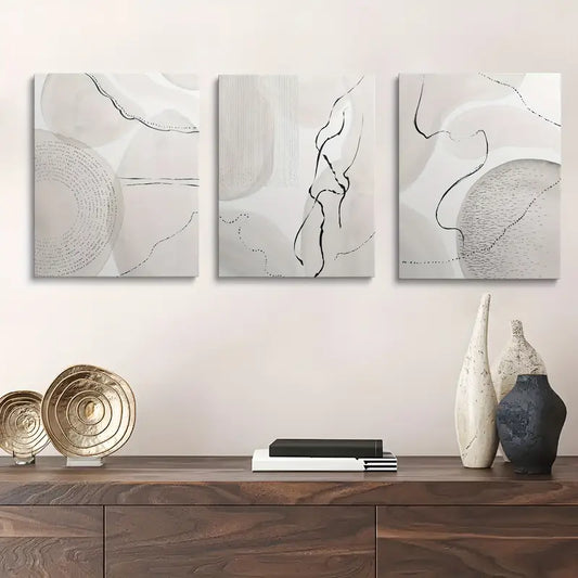 3pcs Black, White, Beige & Brown Geometric Design Metal Print Ready to Hang Art