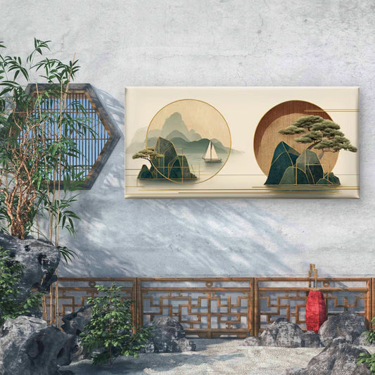 Oriental StyleMinimalist Japanese-Inspired Landscape Wall Art Canvas Office Home Room Framed 80x45cm