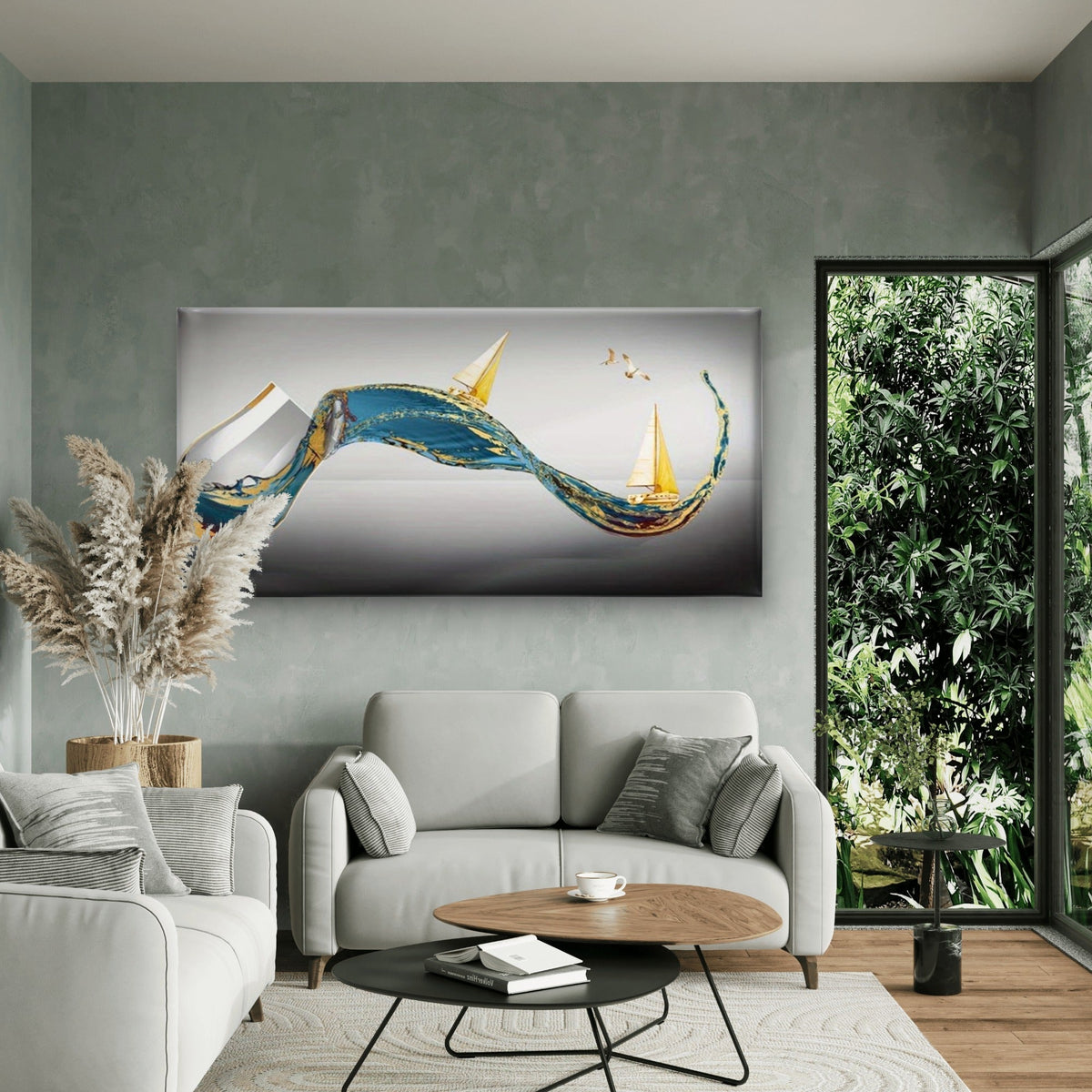 Modern Ocean Wave Wall Art Canvas Office Home Room Framed 80x45cm