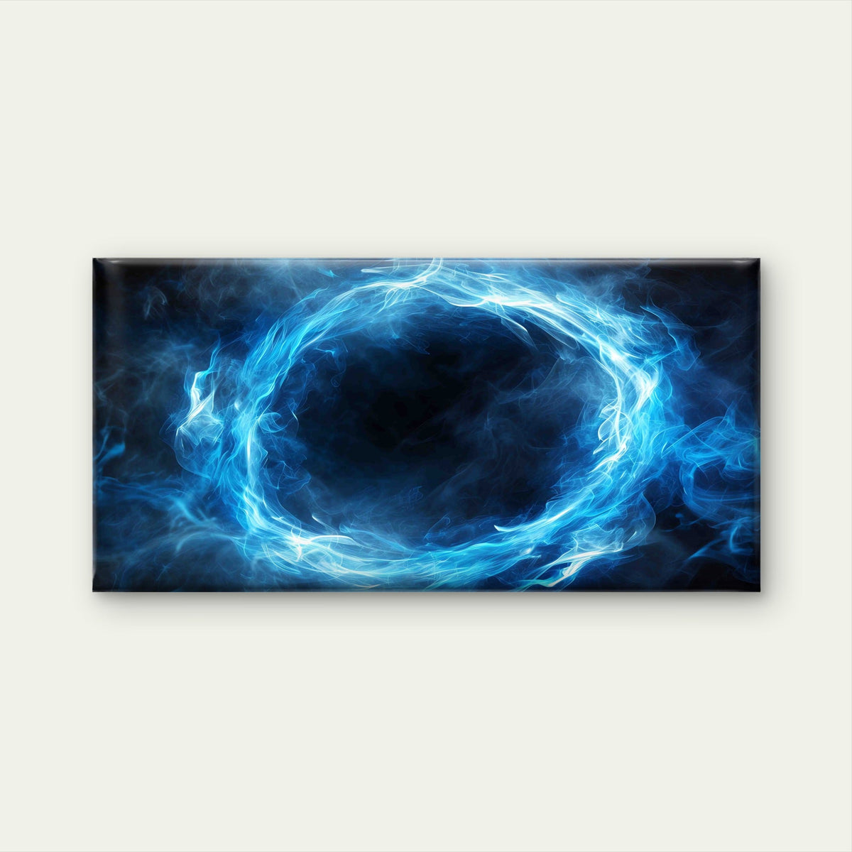 Abstract Blue Smoke Ring Wall Art Canvas Office Home Room Framed 80x45cm