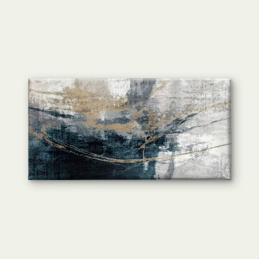 Abstract Teal Navy Gold Foil Textured Wall Art Canvas Office Home Framed 80x45cm