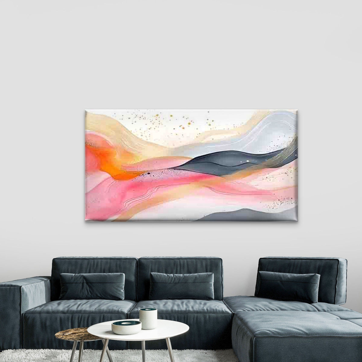 Featuring a Fluid Wave Pattern Wall Art Canvas Office Home Room Framed 80x45cm