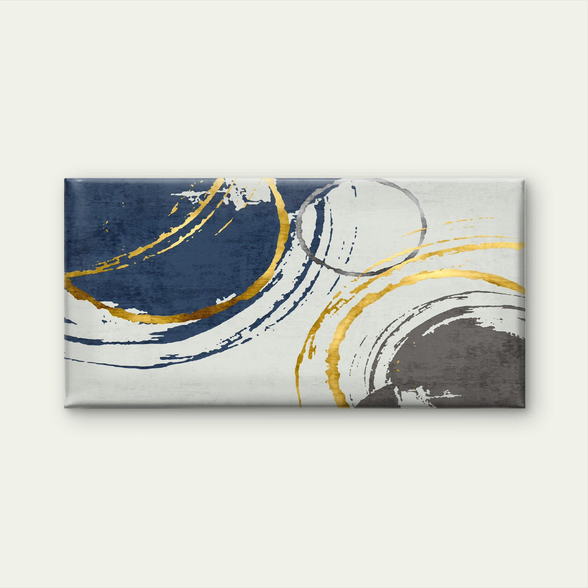 Abstract Navy Blue Gold Paint Wall Art Canvas Office Home Room Framed 80x45cm
