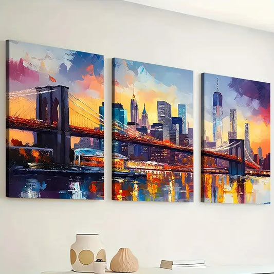 3pcs Modern Art Style Abstract Urban Architecture Landscape Wall Art Set Canvas Framed 40x60cm - High Quality Print 100% Australian Made Wall Canvas Ready to Hang