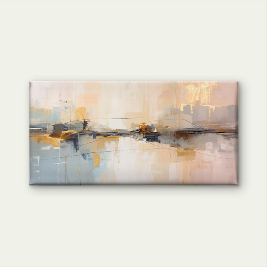 Beige Gold Abstract Scenery Wall Art Canvas Office Home Room Framed 80x45cm
