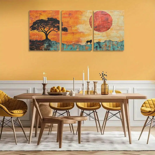 3pcs Capybara, Acacia Tree & Sunset Sky Design Metal Print Ready to Hang Art