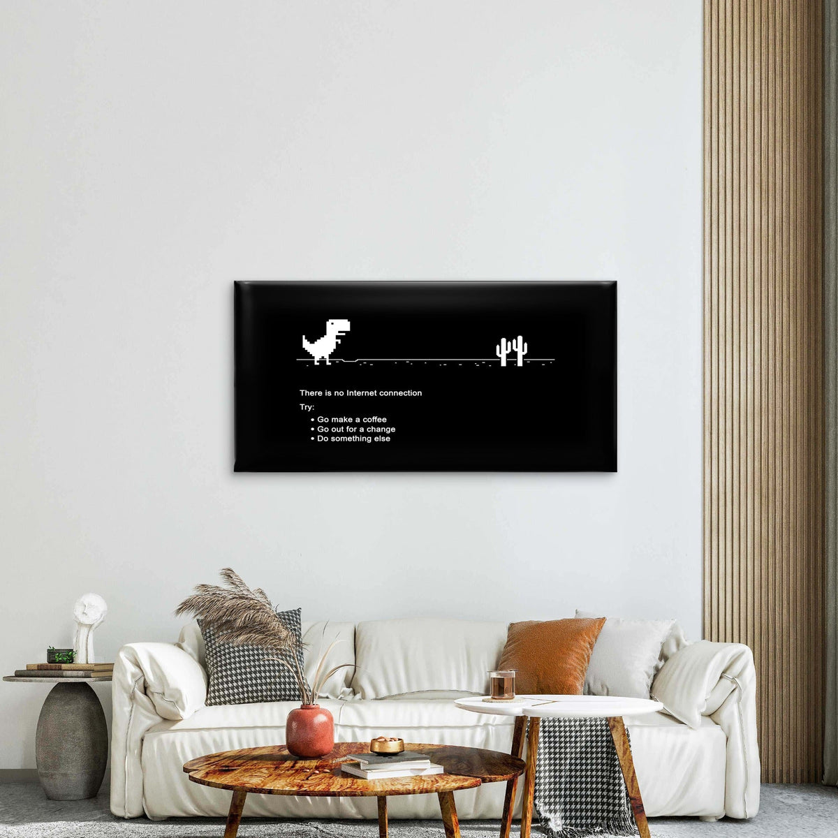 Retro Pixel Dinosaur Meme Wall Art Canvas Office Home Room Framed 80x45cm