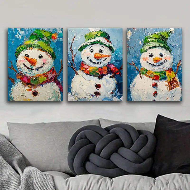 3pcs Festive Snowman Metal Print Ready to Hang Art