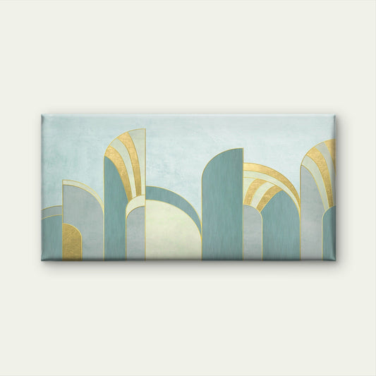 Abstract Teal Tealish Gold Arch Set Wall Art Canvas Office Home Framed 80x45cm