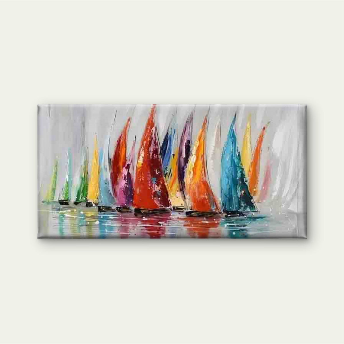 Colorful Sailing Boats Painting Wall Art Canvas Office Home Room Framed 120x60cm