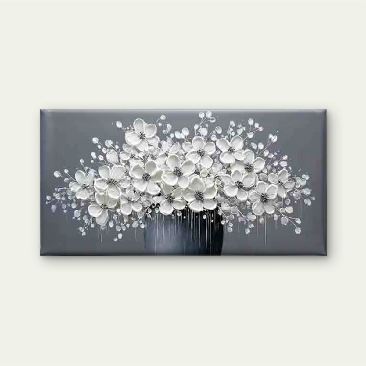 White Flowers in a Dark Vase Wall Art Canvas Office Home Room Framed 80x45cm