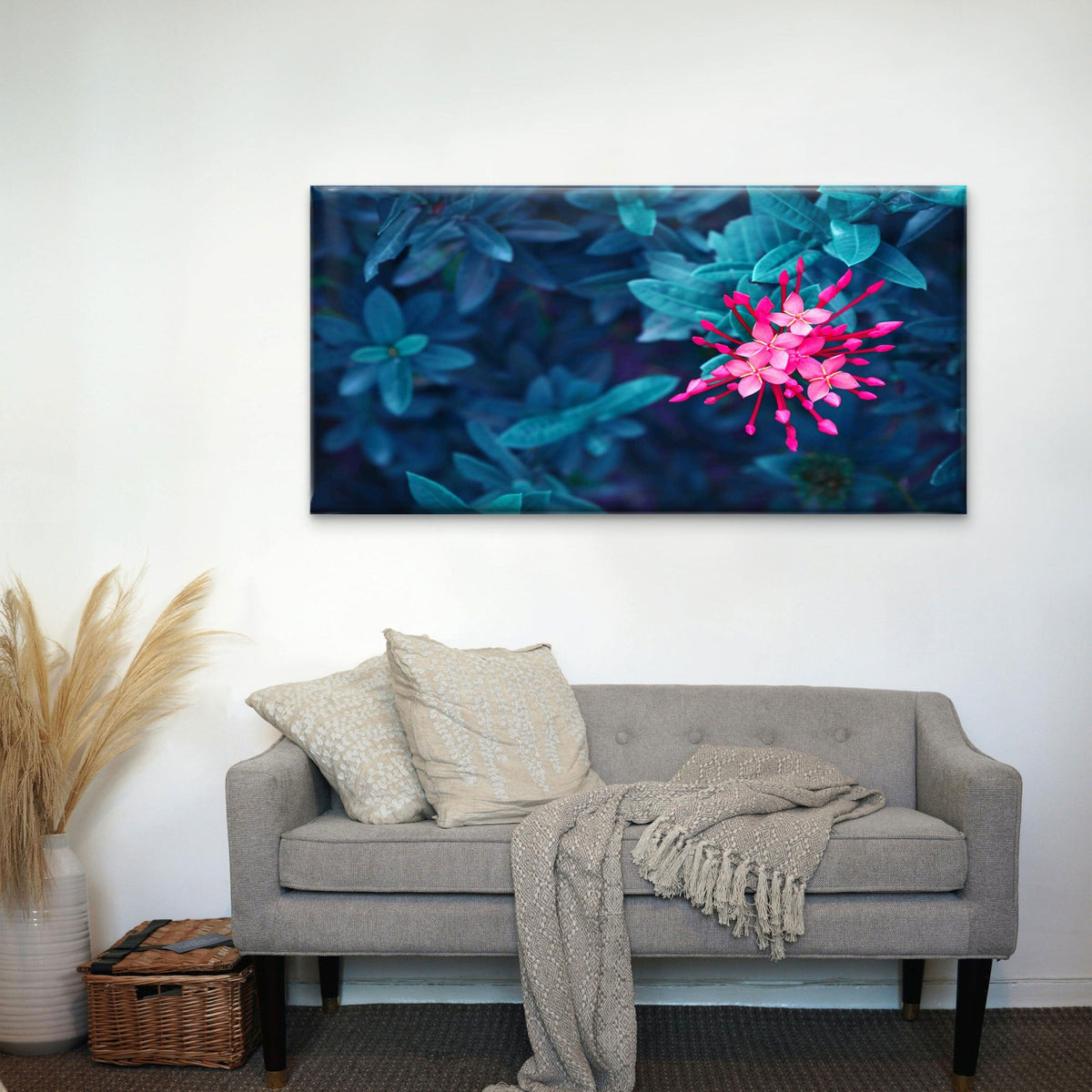 Bright Red Flower on Dark Bush Wall Art Canvas Office Home Room Framed 120x60cm