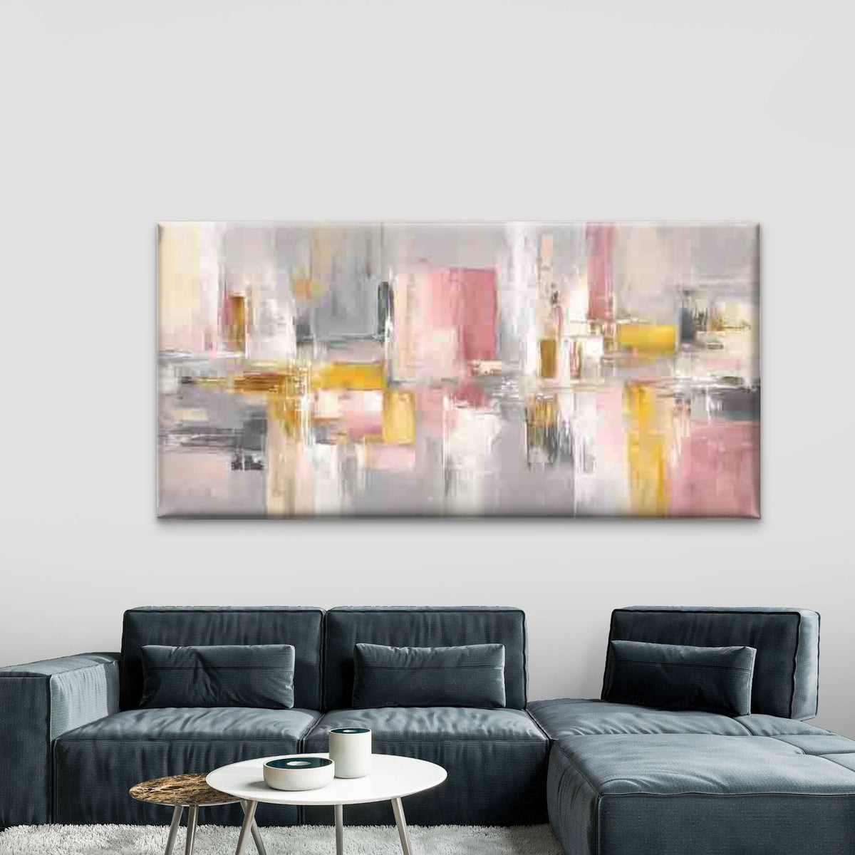 Abstract Geometric Pink Golden Wall Art Canvas Office Home Room Framed 80x45cm