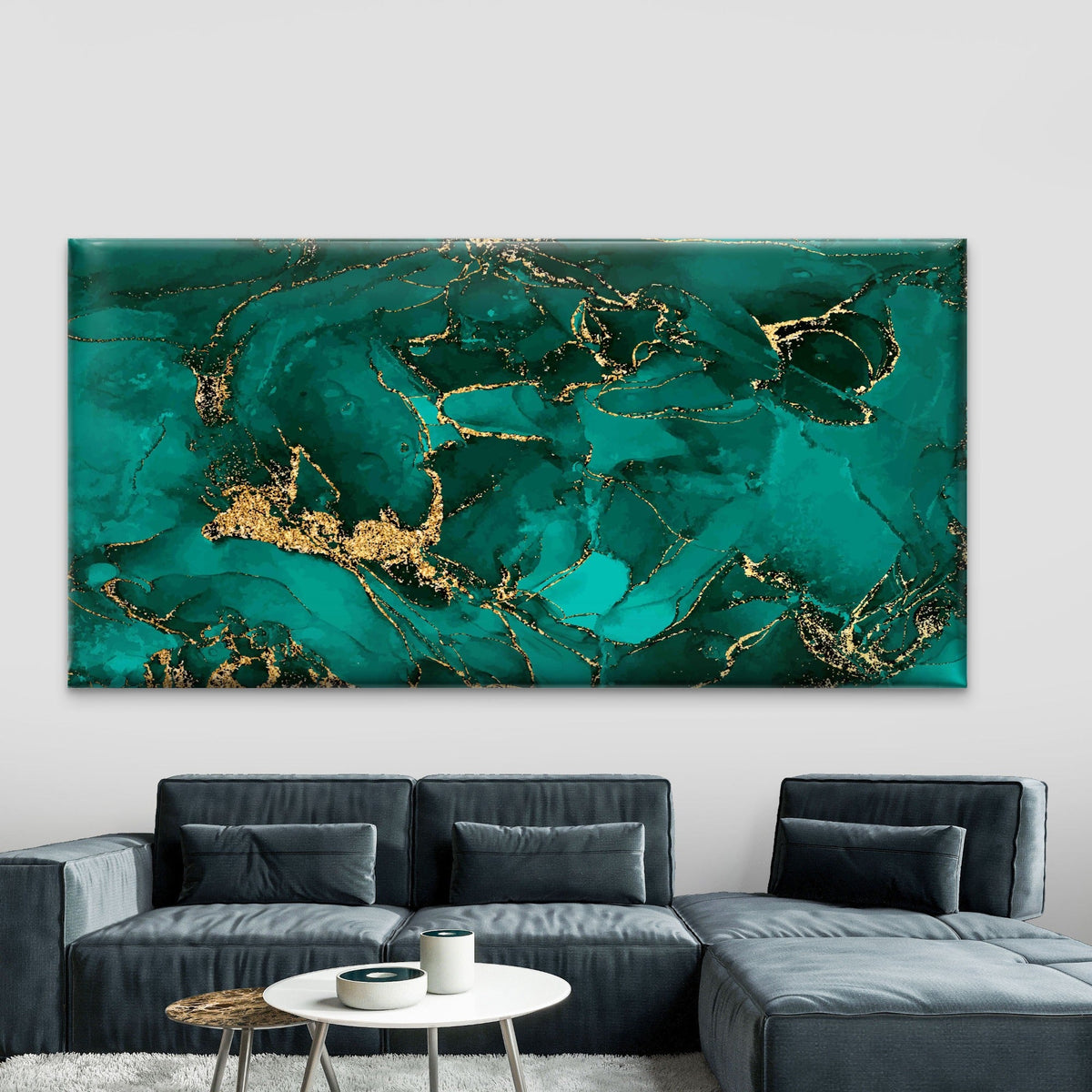 Green Gold Pattern Background Wall Art Canvas Office Home Room Framed 80x45cm