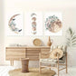 3pcs Celestial with Floral & Botanical Moon Design Metal Print Ready to Hang Art
