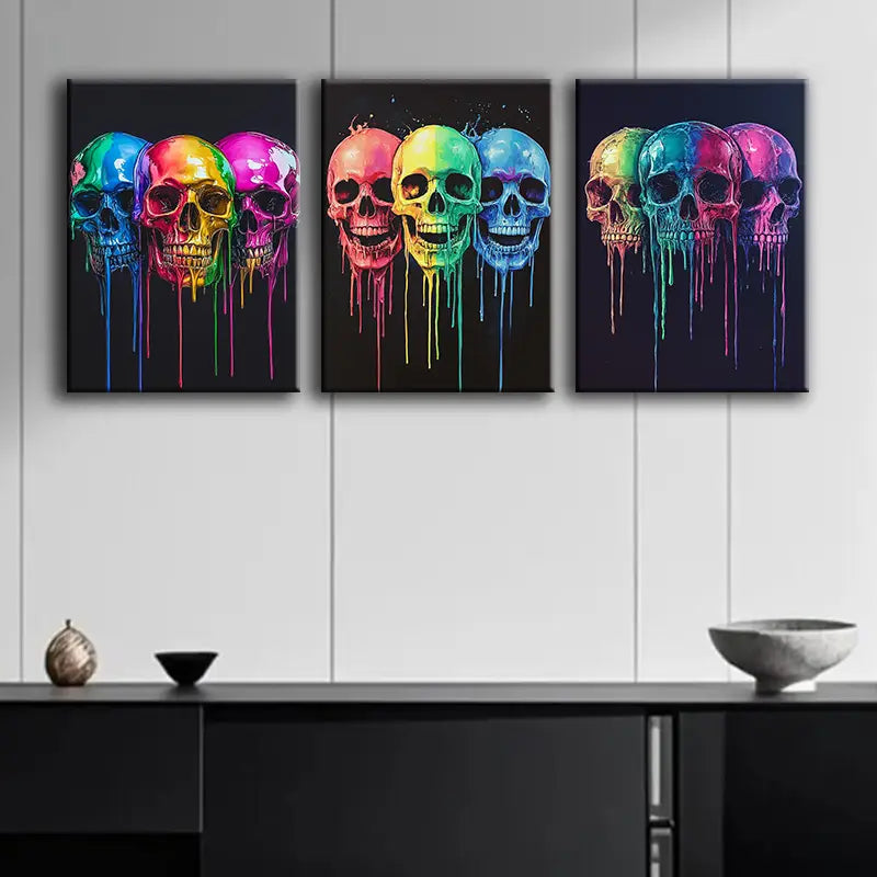 3pcs Colorful Skeleton Metal Print Ready to Hang Art