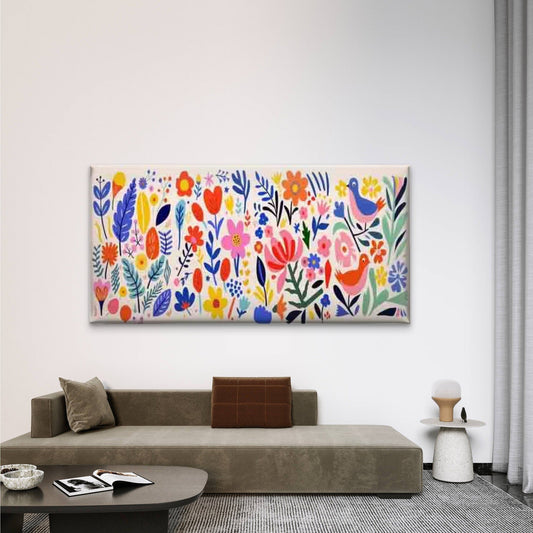 Abstract Botanical Floral Wall Art Canvas Office Home Room Framed 80x45cm