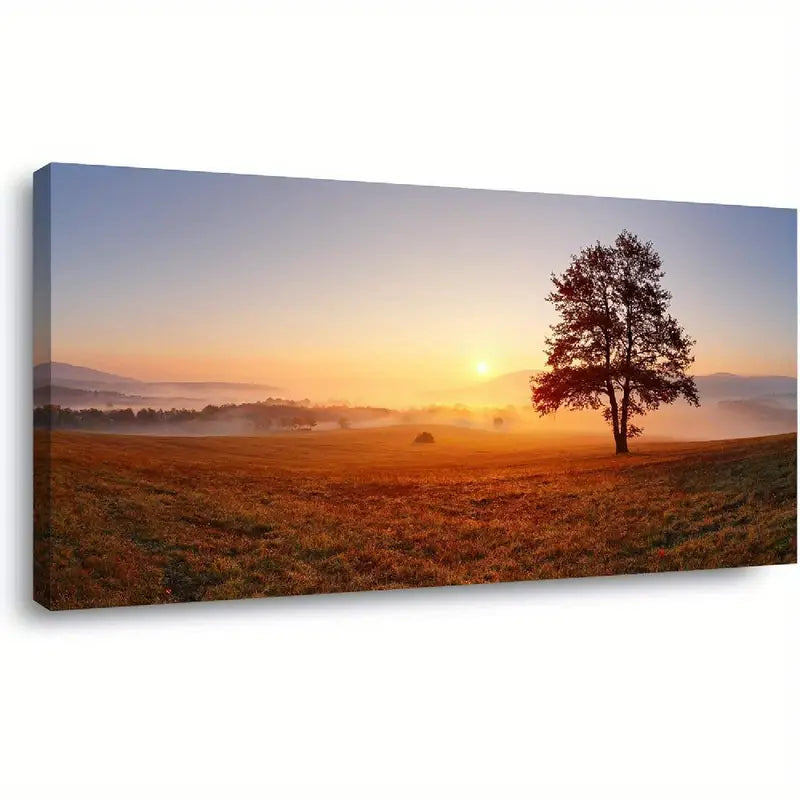 Lasdel Alone Tree Meadow Sunset Beautiful Nature Scenery Wall Art canvas office home room framed 120x60cm