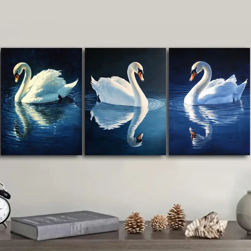 3pcs White Swan Metal Print Ready to Hang Art