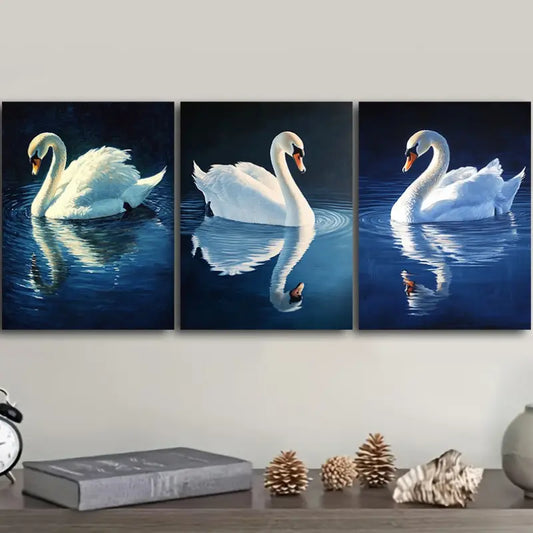 3pcs White Swan Metal Print Ready to Hang Art