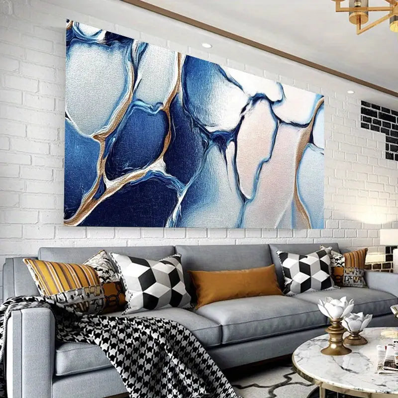 Abstract Blue Golden Marble Texture Wall Art wall canvas office home room framed 120x60cm